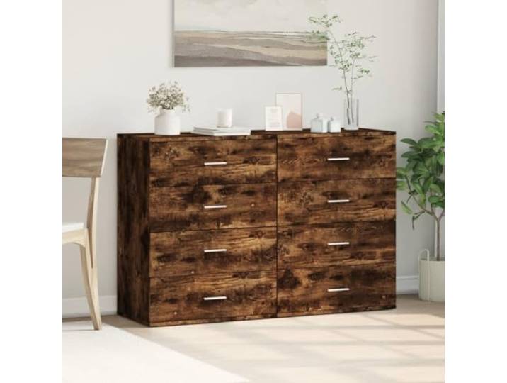 KTHLBRH Sideboards 2 Stück Eiche Rauch 60 x 39 x 80 cm Holz mehrschichtig Robust und stabil, großer Stauraum, leicht zu reinigen, max. Belastung je 50 kg