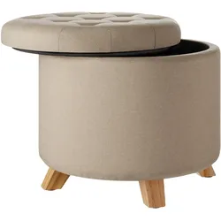tectake Sitzhocker Suna in Leinenoptik 150kg mit Stauraum  Sand