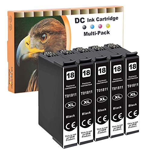D&C Compatibele inktpatronen voor Epson 18 18XL en T-1811 BK, 5x 17ml, Zwart