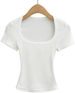 Daily Discovery Women's Square Neck Crop Top Slim Fit Stretch Short Sleeve Summer Layering Tee white m