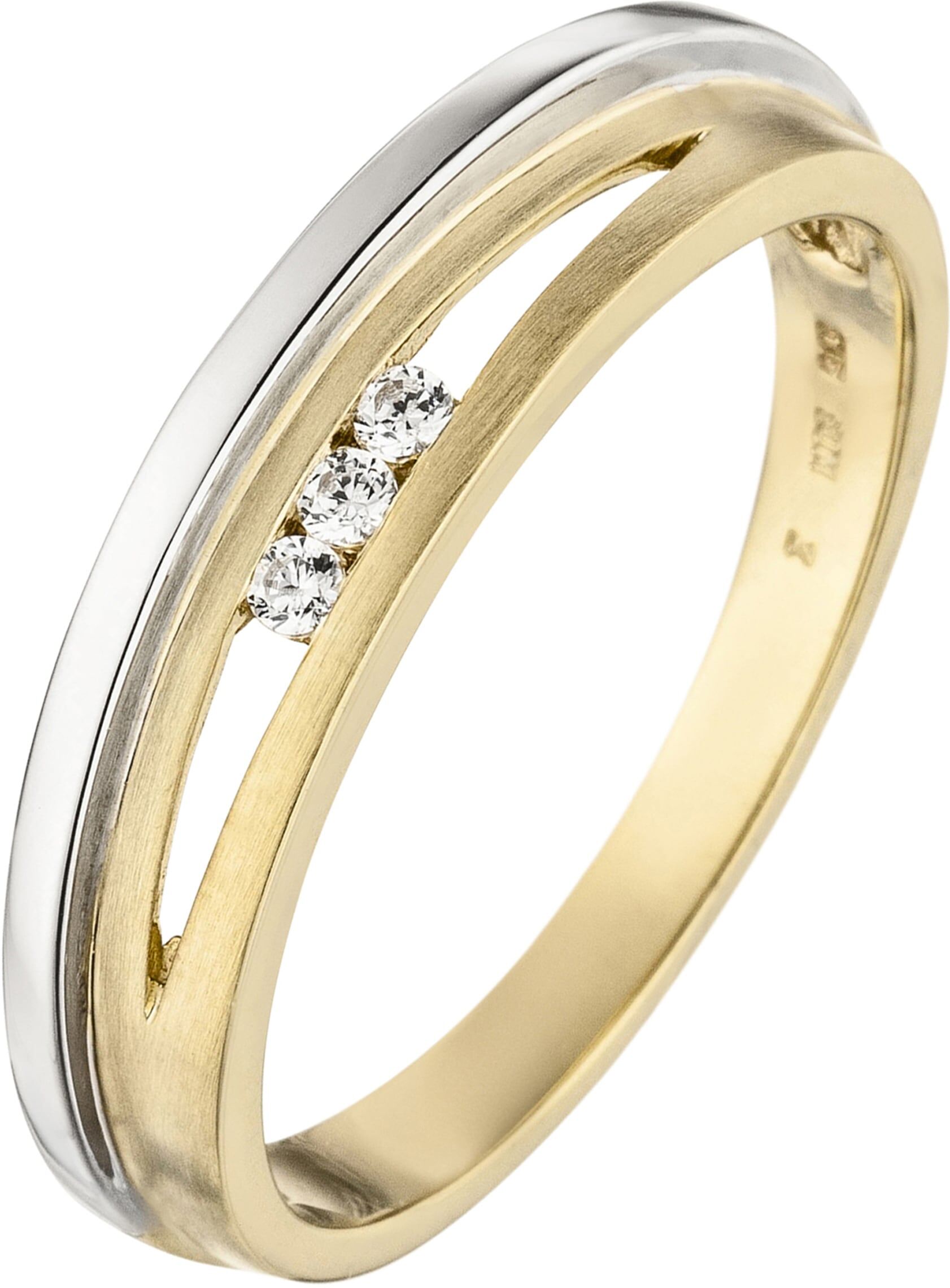 Goldring JOBO Gr. 56, gelb (gelbgold 375), Fingerringe, Damen, 56, Gelbgold 375 Weißgold 375, Gelbgold 375, Weißgold 375, Goldring, 375 Gold bicolor mit 3 Zirkonia