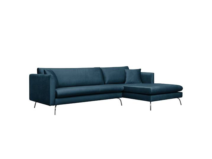 Ecksofa Saire Blau/Marineblau Samt 266 x 81 x 170cm Longchair davorstehend rechts Glamour