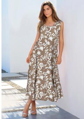 Plus Size Women's Plus Size Sleveless Hand-Crinkled Button-Front A-Line Maxi - Curvy Breezy Dress by Roaman's in Brown Sugar Wild Flowers (Size 42/44)