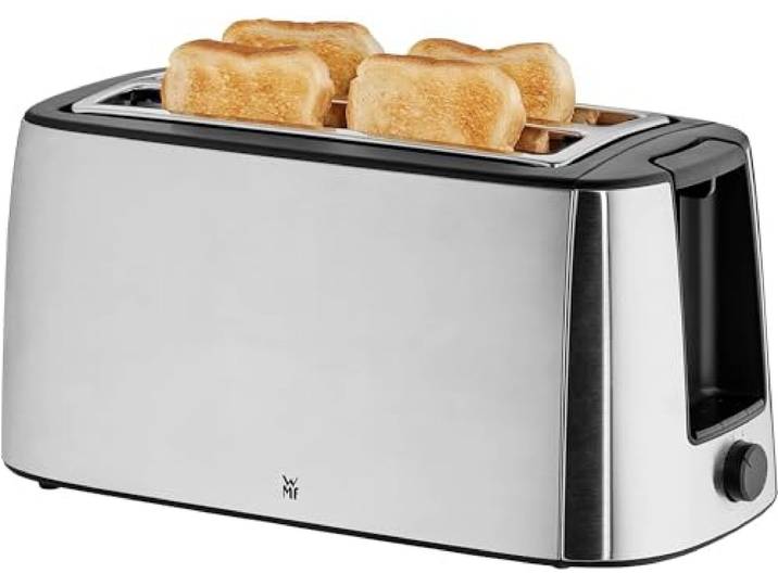 WMF Bueno Pro Langschlitz-Toaster aus Edelstahl für 4 Brotscheiben, mit Brötchenaufsatz, Aufknusper- und Auftaufunktion, 6 Bräunungsstufen – stilvoll für knusprigen Genuss im modernen Küchenambiente