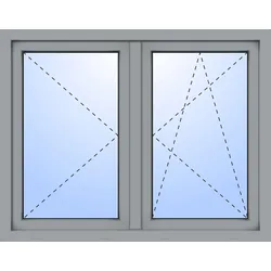 Doppelfenster ohne Mittelsteg PEPE 3-fach Verglasung Silbergrau RAL 7001 innen öffnend DIN links