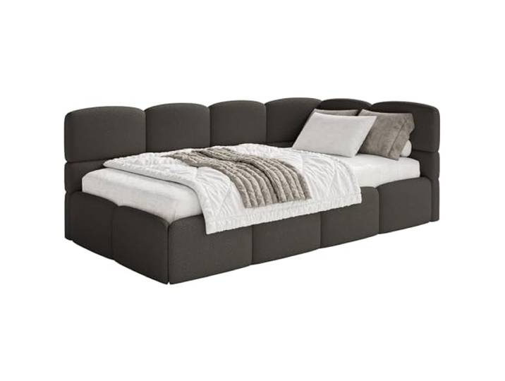 Selsey Jugendbett 120x200cm Braun Bouclé Stoff mit Stauraum und Lattenrost, gepolstertes Polsterbett mit Bettkasten, Jugendbett rechtsseitig mit Eckkopfteil, Bett 120x200 für Kinderzimmer