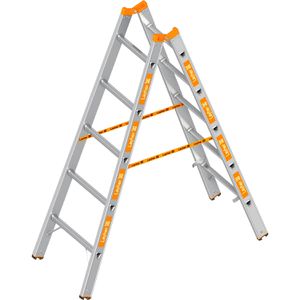 Layher Stehleiter Topic 1039, beidseitig begehbar, aus Aluminium, bis 150kg, mit 2 x 5 Sprossen