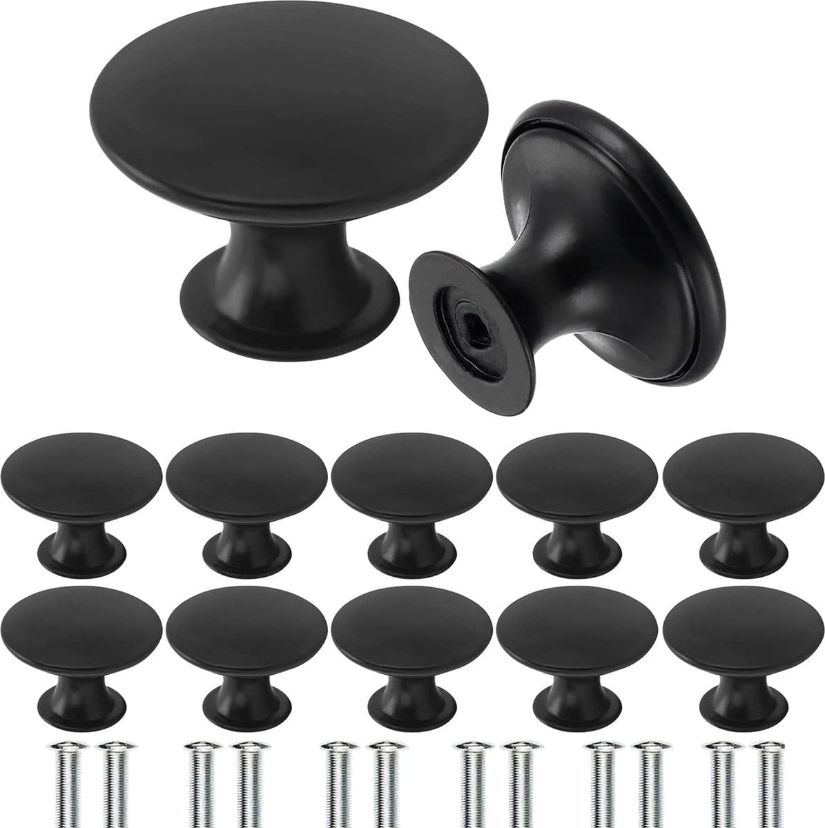 Set van 12 zwarte ronde meubelknopen van 30 mm voor keuken en badkamer