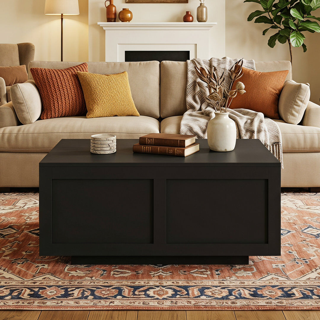 Metro Debroa Lift Top Coffee Table with Hidden Storage Black 40cm H X 78cm W X 78cm D