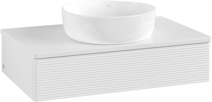 Villeroy und Boch Antao Waschtisch-Unterschrank L08110GF mit Beleuchtung, 80x19x50cm, Waschbeckenplattenfarbe Lack, glossy white lacquer
