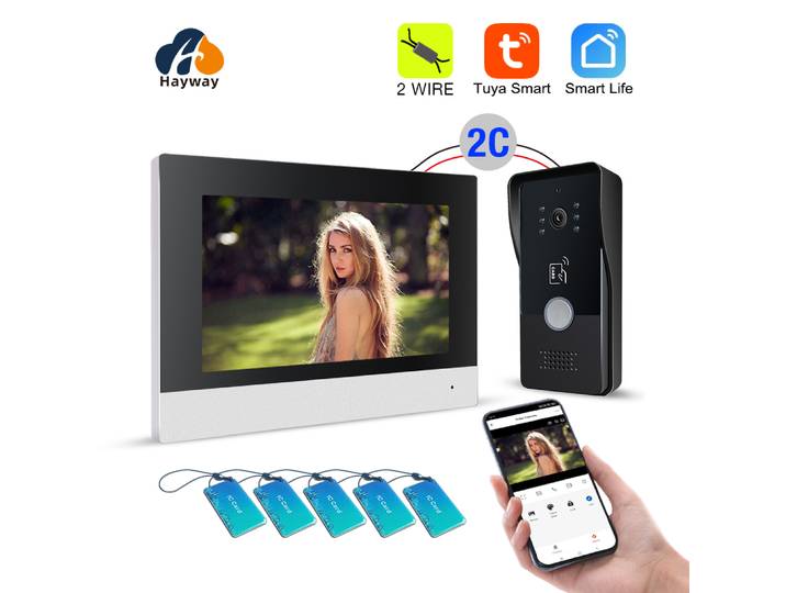 Système d'interphone vidéo IP à 2 fils, téléphone de porte, Tuya, télécommande intelligente, WiFi, sonnette intelligente, détection de mouvement, déverrouillage de carte d'identité