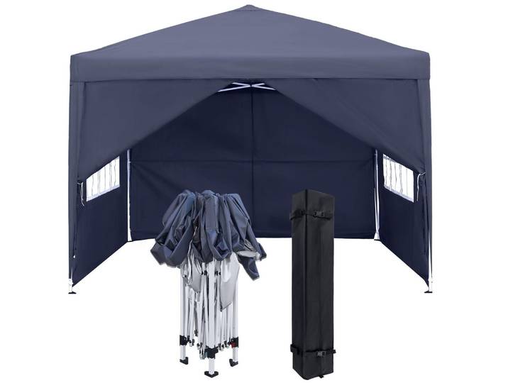 Faltpavillon 3x3m mit Seitenteilen und Fenstern Anthrazit Wasserdicht UV Schutz