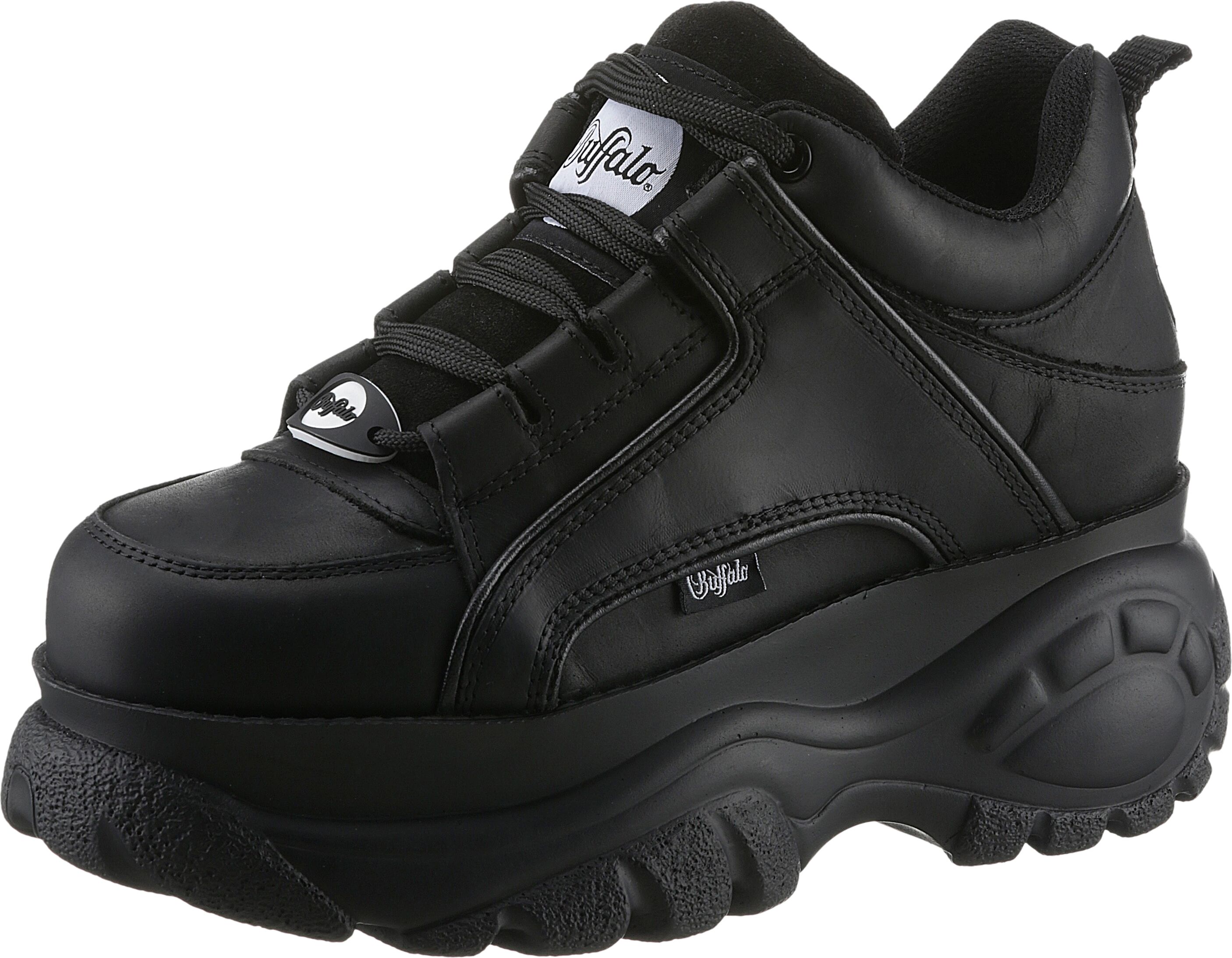 Sneaker BUFFALO, Damen, Gr. 40, Textil, schwarz, Leder, Schuhe Sneaker, Freizeitschuh, Ugly-Sneaker, Schnürschuh mit MemoryFoam-Innensohle schwarz 40, Textil