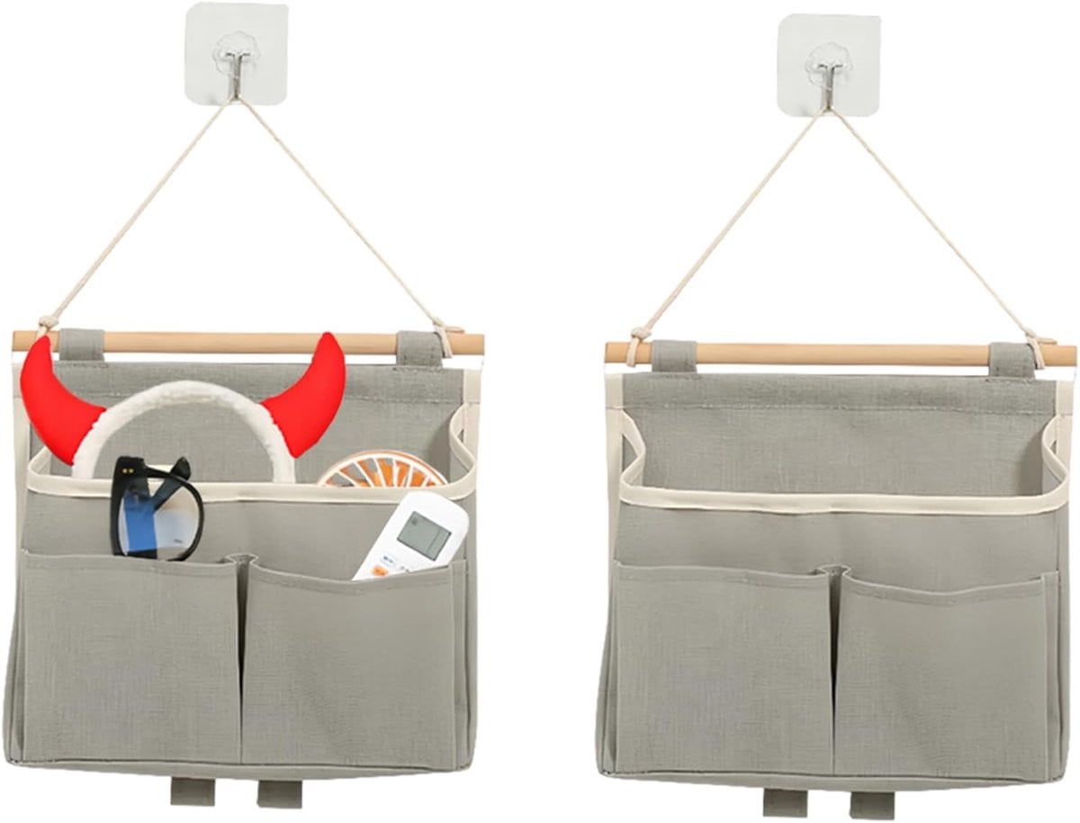 Set van 2 Wandhangers Organizer voor Tasopslag - Katoen Linnen met Haken