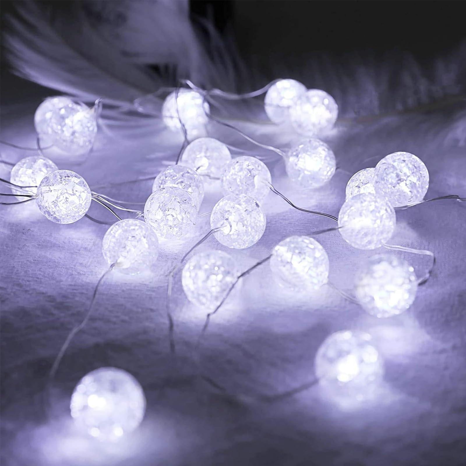 Dripio LED-lichtketting met kristallen bolletjes, 3 meter, 30 bolletjes, wit, op batterijen