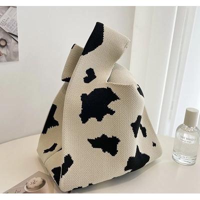 Knitted Yarn Bucket Handbag dairy Cow