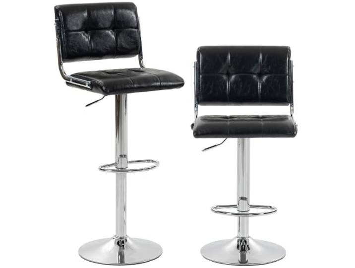 HOMCOM Barhocker höhenverstellbar schwenkbar 360° 2er-Set Schwarz PU-Barhocker, gepolsterter Sitz, Rückenlehne und Fußstütze, Metallfuß, für Kücheninsel, Esszimmer, Küche