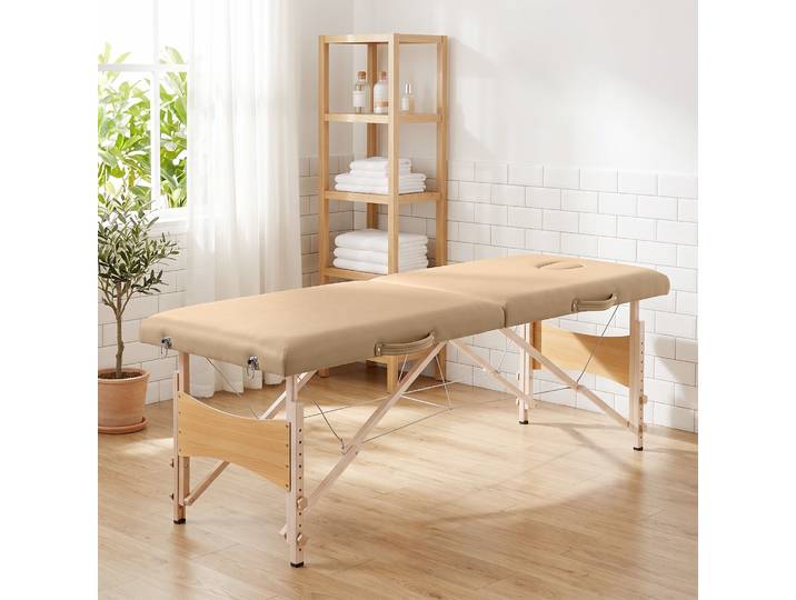 HOMCOM Table Massage Pliante Bois Hauteur Réglable 186x60cm Marron