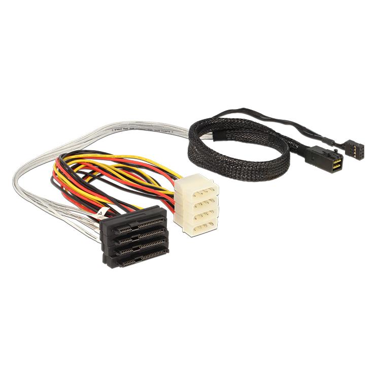 Delock Kabel Mini SAS HD x 4 SFF 8643 Stecker > 4 x SAS 29 Pin SFF 8482 Buchse (50 cm, Mini-SAS) (83390)