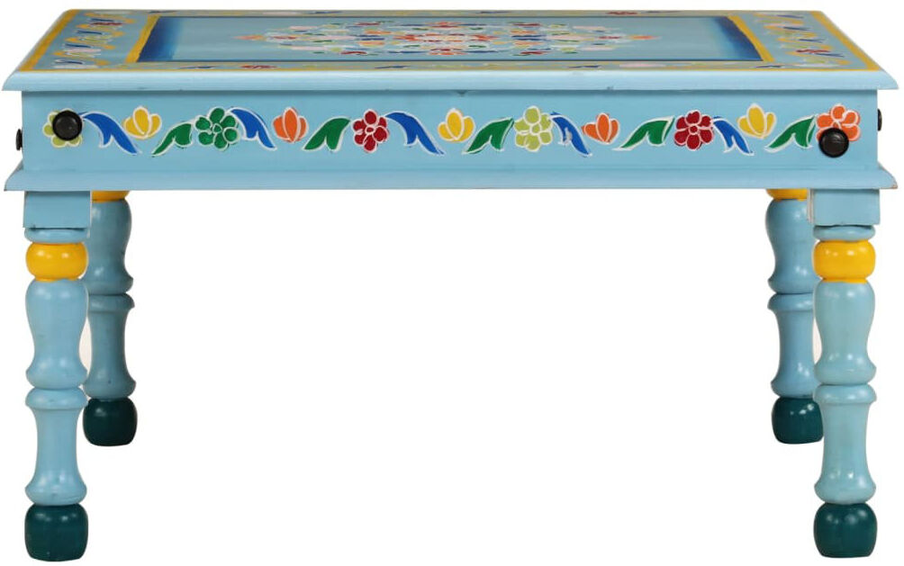 Latitude Vive vidaXL Coffee Table Hand Painted Plant Stand Accent Table Solid Mango Wood Turquoise 30cm H X 54cm W X 54cm D