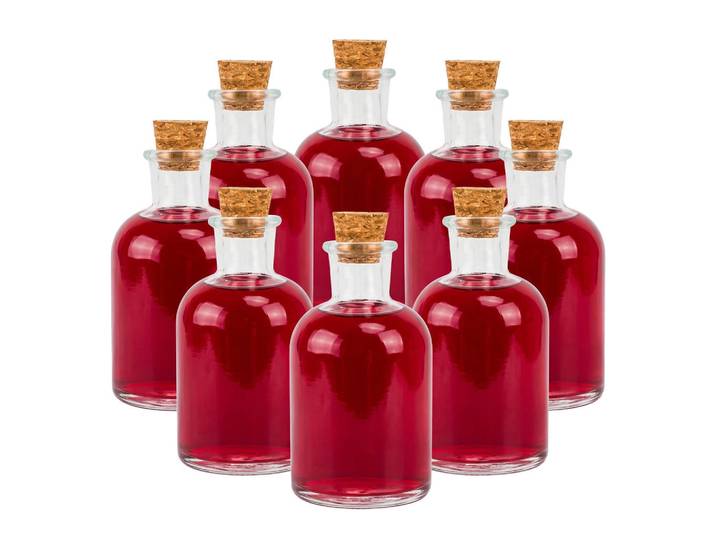 Relaxdays Glasflaschen Transparent Natur 8er-Set mit Korken 150 ml, Glas, Naturmaterialien, 5.5x10x5.5 cm, Geschirr, Tischkultur & Serviergeschirr, Essigspender & Ölspender