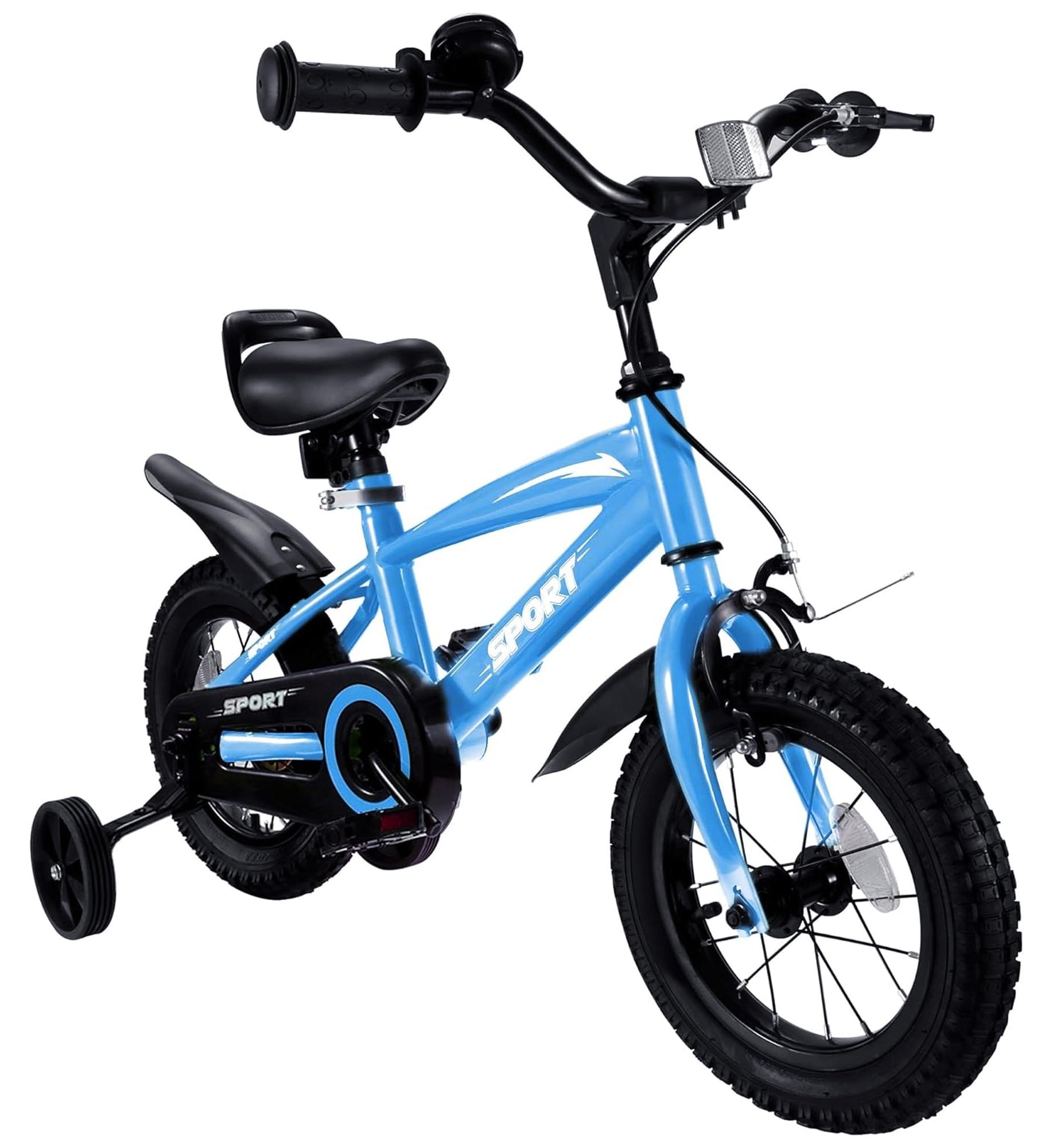 Kinderfahrrad 12 Zoll, verstellbarer Sattel, Doppelbremse, Stützräder, blau