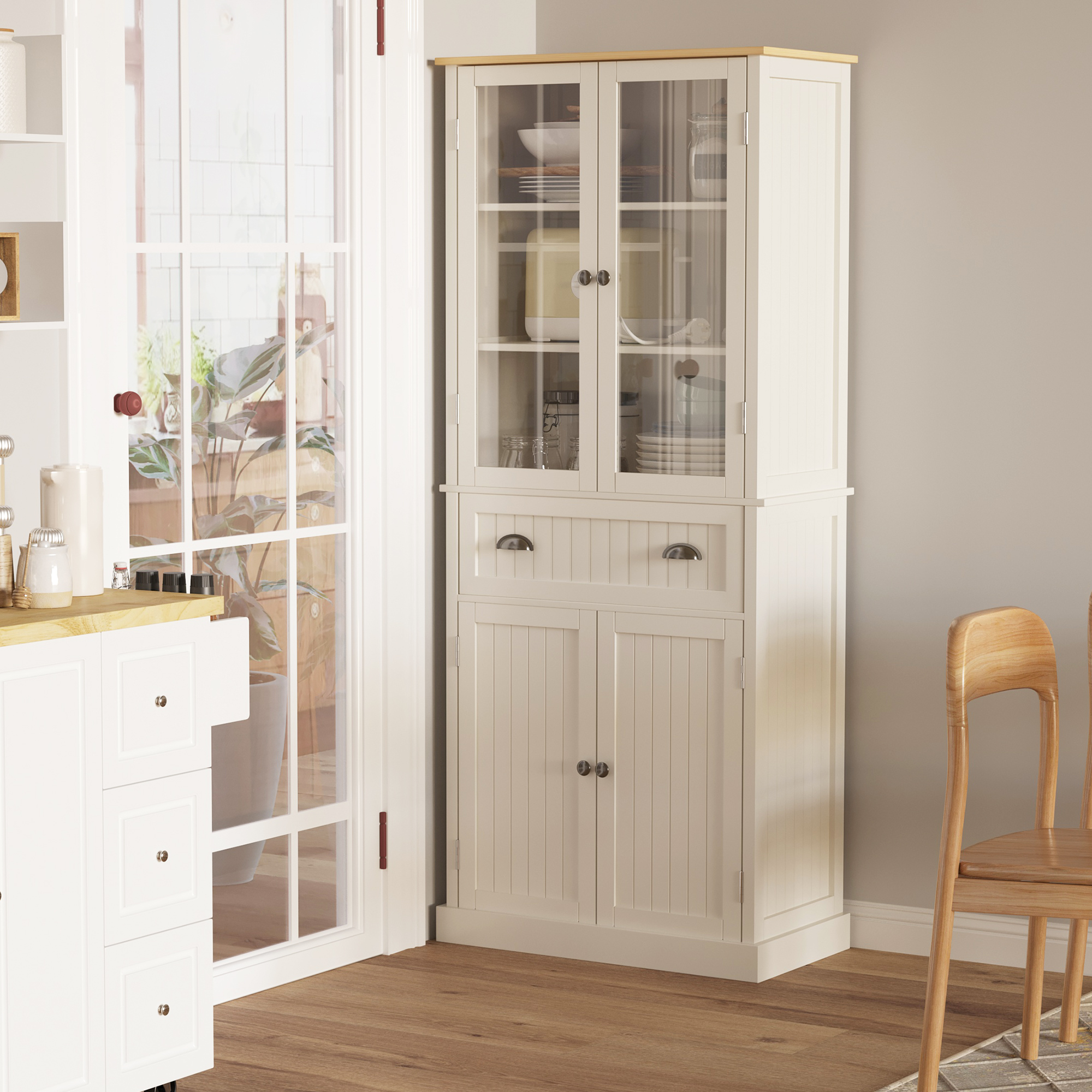 Homcom Mobile Dispensa a 5 Livelli con Cassetto Centrale, in MDF e Truciolato, 76x40x182.5 cm, Bianco Crema   Aosom Italy