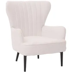 Mendler Lounge-Sessel HWC-K37, Cocktail-/Ohrensessel Polsterstuhl Retro Vintage Stoff Bouclé (600g/m2) Öko-Tex ~ weiß