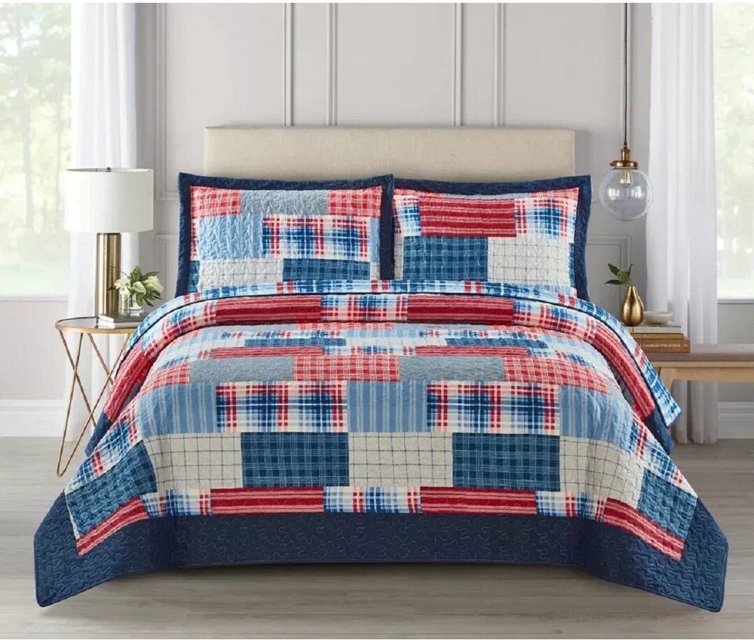Brambly Cottage Newlin Patchwork Bedspread with Pillow Shams Red 250 x 270 cm Bedspread - 2 Pillowcases
