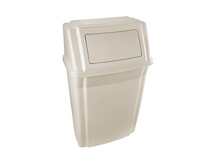 Rubbermaid Commercial Products Profile Wandmontierter Mülleimer 57L Beige – Slimline-Abfallbehälter mit Schwingdeckel für Korridor Waschraum Schule und Küche – FG782200BEIG