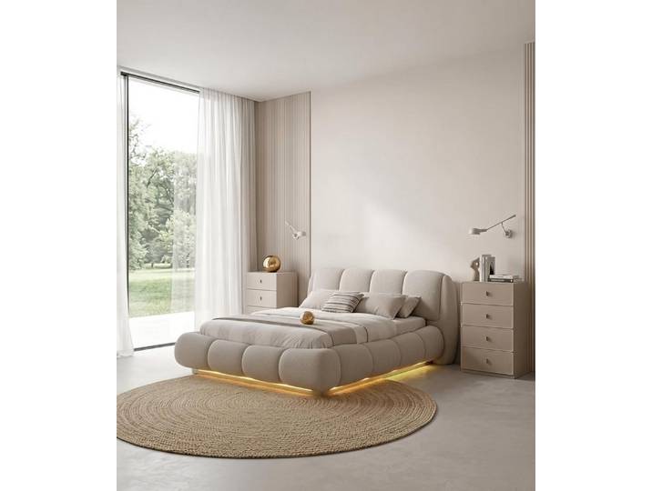 JVmoebel Schlafzimmer-Set Schlafzimmer Set Bett 2x Kommoden Modern Beige Edel Luxus Design Neu, (3-tlg), Made in Europa