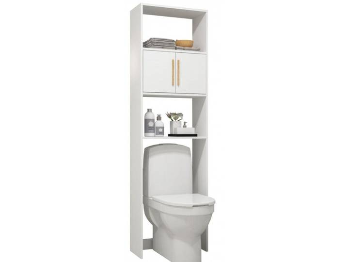 Armoire WC 2 Portes Blanches 182 cm 4 Niches - L 53.5 x l 25 x H 182 cm