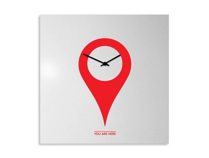 dESIGNoBJECT horloge murale YOU ARE HERE (Blanc / rouge - Tôle coupée au laser)