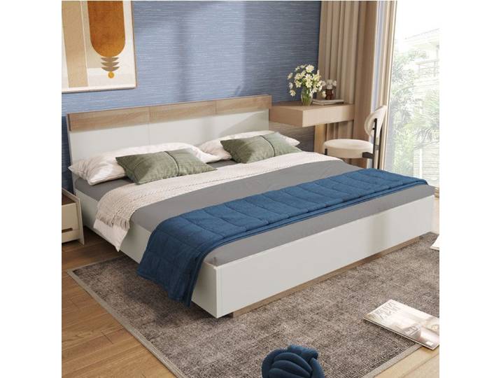 Lit double 180x200 cm effet suspendu sommier à lattes inclus tête de lit bicolore bois blanc Sonoma
