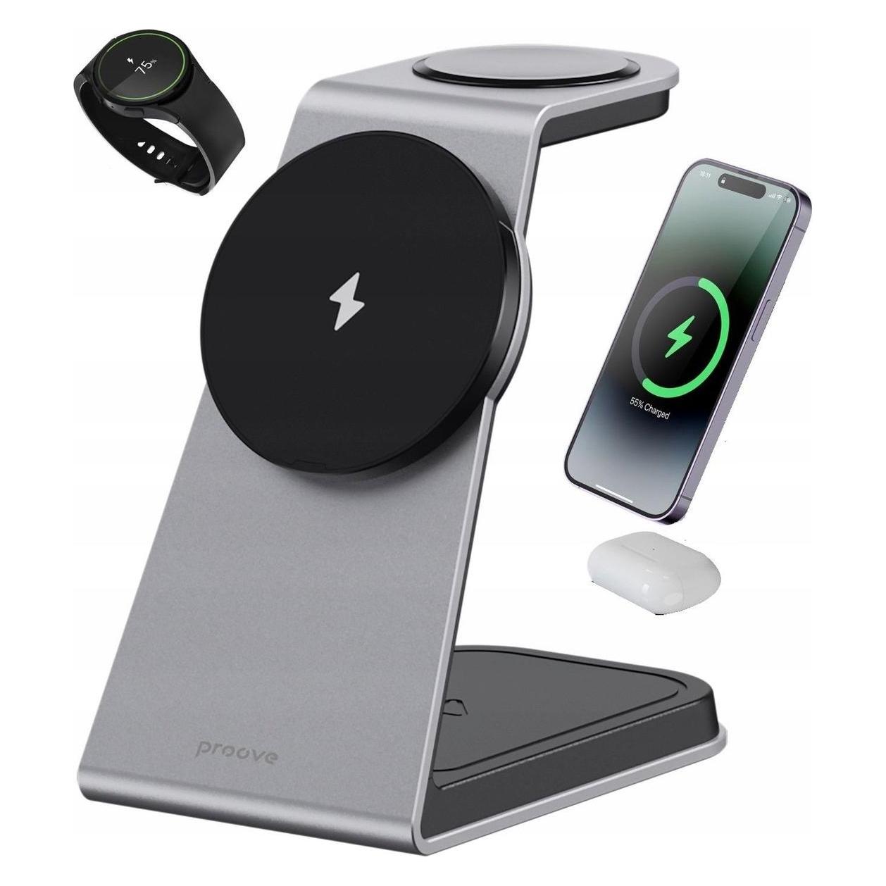 Proove Bezprzewodowa Ładowarka 3w1 QI MagSafe na Telefon Zegarek Słuchawki / Omni Power 15W (15 W) (PROOVE)