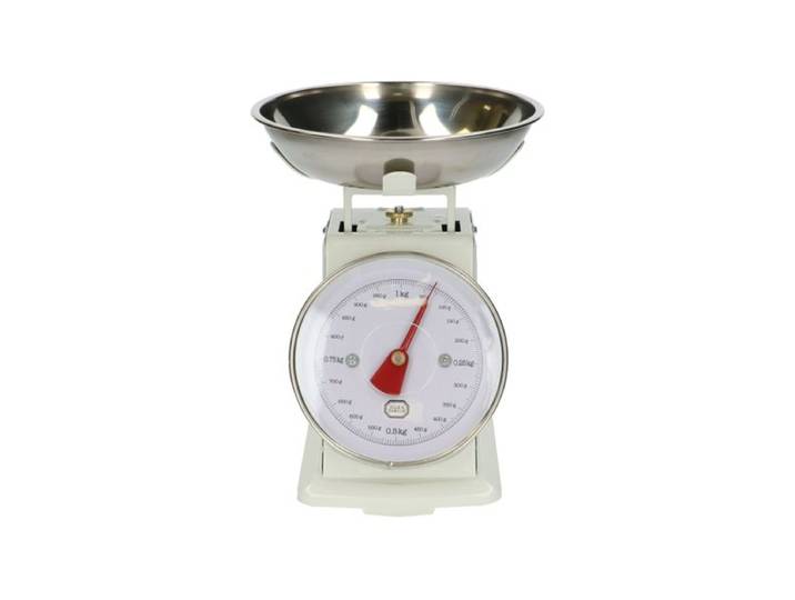 Retro keukenweegschaal, metaal, wit, 1 kg