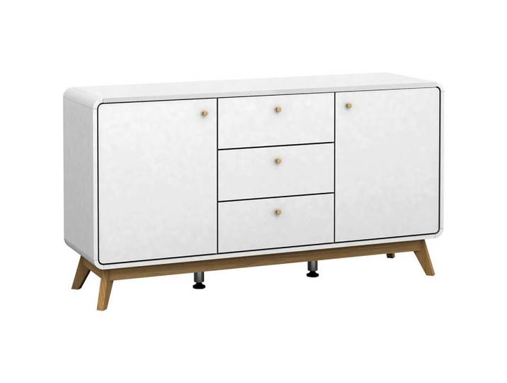 Sideboard, Weiß & Eiche, 140x75x39 cm, Holz, Stehend, Modern, MID.YOU