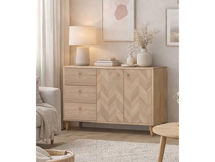 Schildmeyer Visby Sideboard 160936 Eiche hell Dekor/Fischgräten Dekor, 109 x 33 x 73,9 cm
