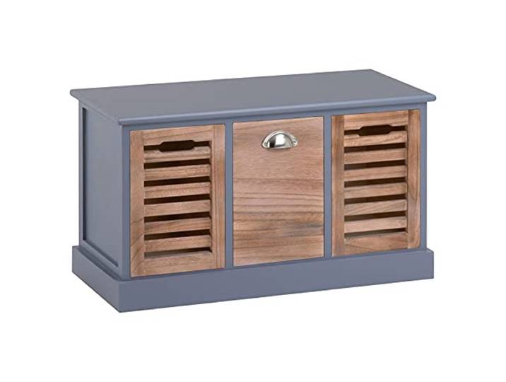 CARO-Möbel Sitzbank TRIENT im Vintage Look grau/Natur Garderobenbank Sitztruhe mit 3 Schubkästen, Shabby Landhaus