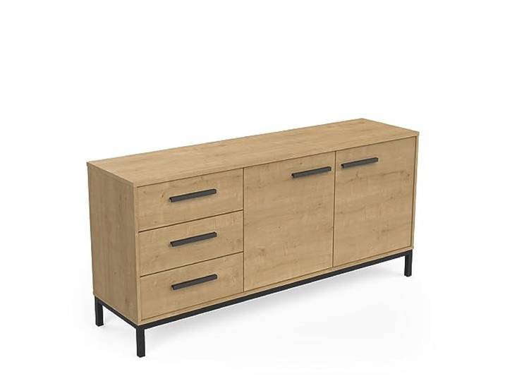 CaliCosy Demeyere Sideboard Craft 2 Türen 3 Schubladen Original – Farbe Kiefer mit schwarzer Oberfläche – 152,5 x 39,5 x 72,3 cm