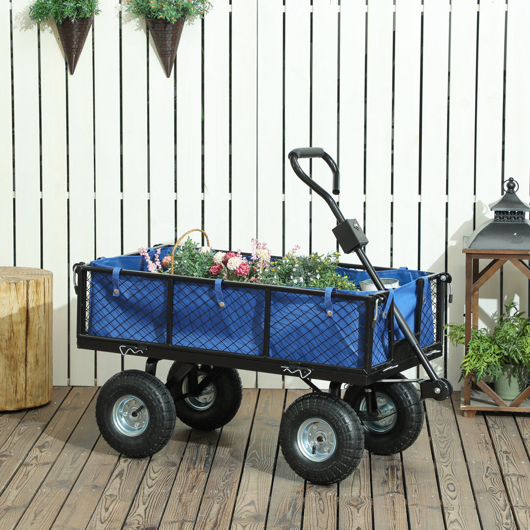 Borough Wharf Outsunny Garden Trolley Cart Heavy Duty Festival Trolley Blue 54cm H X 51cm W X 105cm D