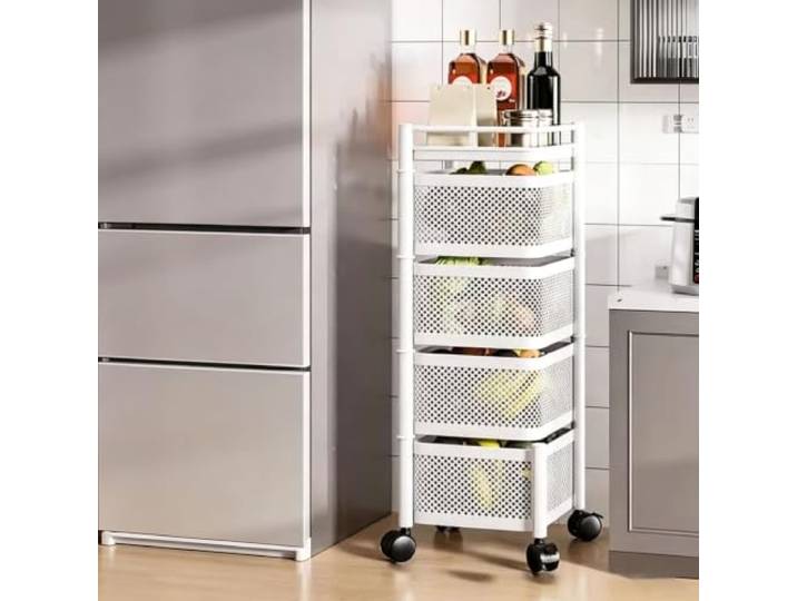 Küchenregal mit 5 Etagen, Rollwagen aus stabilem Metall Aufbewahrungswagen Stabiles Metall, 5 Ebenen, Mobiler Aufbewahrungswagen, Platzsparend, Vielseitig(White,30.7 H*11.8 W*11.8 D)