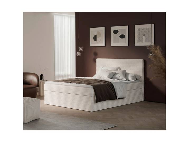P & B Boxbett, Creme, Kunststoff, Tanne,Tanne, massiv, H3, 160x200 cm, gepolstertes Kopfteil, Topper durchgehend, In verschiedenen Grössen erhältlich, Schlafzimmer, Bett, Doppelbetten