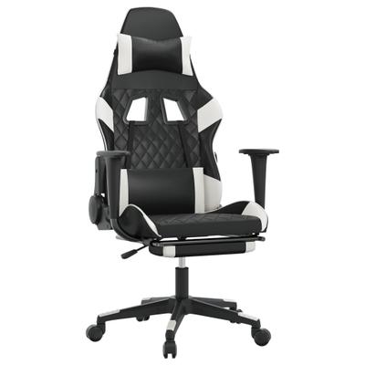 vidaXL Gaming-Stuhl mit Massage & Fußstütze Schwarz & Weiß Kunstleder