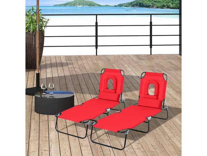 Outsunny 2x Bains Soleil Pliables Rouge 4 Pos 3 Coussins