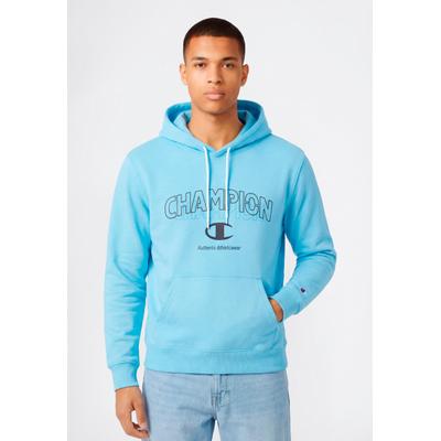 Kapuzensweatshirt CHAMPION "Graphic Terry Hoodie", Herren, Gr. L, blau (blts), Obermaterial: 55% Baumwolle, 45% Polyester, normal, Rundhals, Sweatshirts, mit Rundhalsausschnitt, aus Baumwolle und Polyester