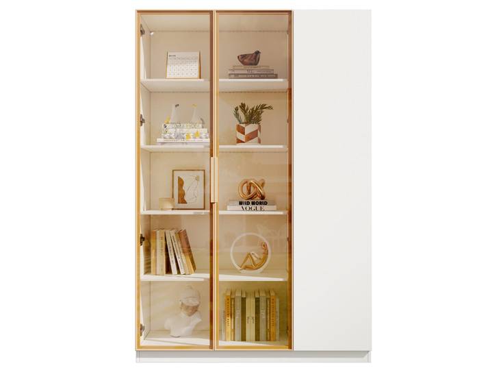 Flieks Vitrine 165cm Weiß Glas LED 3 Türen verstellbar modern, 110x165x35 cm, Esszimmer, Vitrinen, Vitrinenschränke