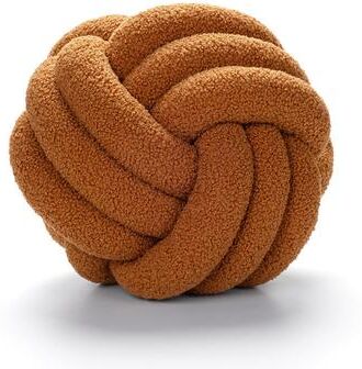 Lush Living Finds Soft Yellow Handmade Knotted Plush Round Throw Pillow, Circle Ball Cushion For Home, Living Room Halloween Decor brown