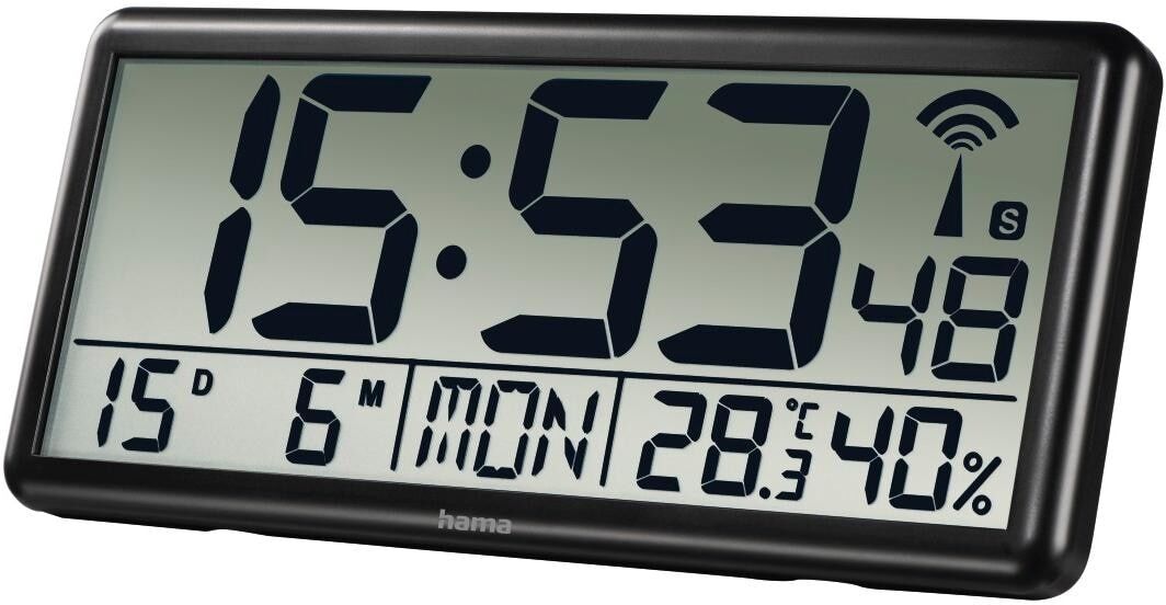 Funkwanduhr "Funkwandhuhr Wanduhr Jumbo DFC Digital extragrosse Anzeige", schwarz, Wanduhren, Funkuhr, Funkwanduhr, Kalender Temperatur schwarz Funkuhr