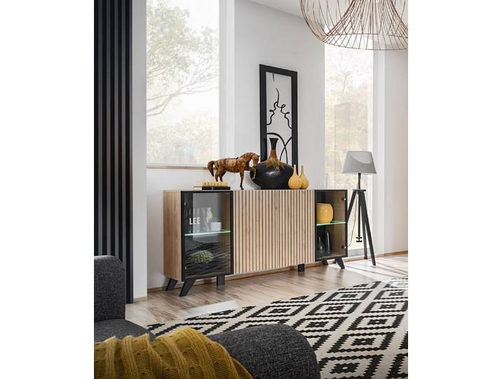 ASM-Moebel Kommode Kommode Sideboard LIAM mit Lamellen LED Beleuchtung und Push - Click, Mit Led Beleuchtung und Push-Click System